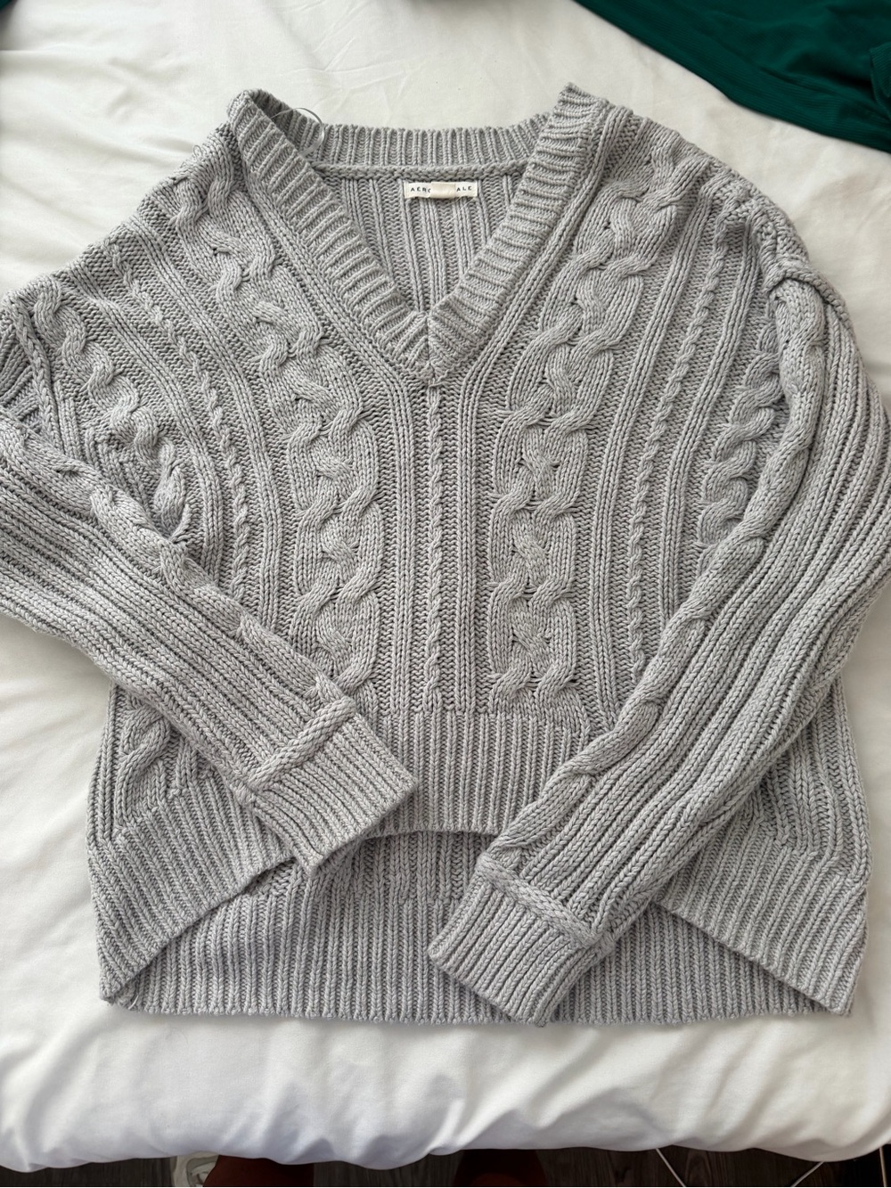 Aeropostale Light Gray Cable Knit V-Neck Sweater